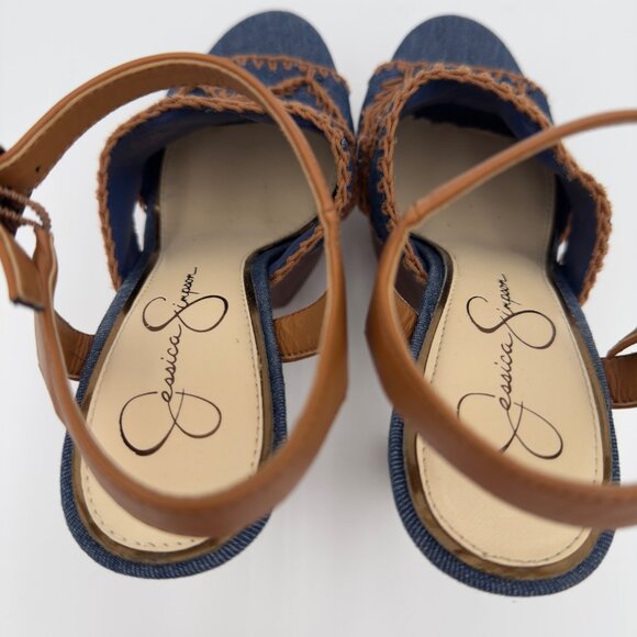 Jessica Simpson Dezzie Mega Wood Platform Sandals Blue Denim JS-DEZZIE Size 9M - Picture 5 of 11